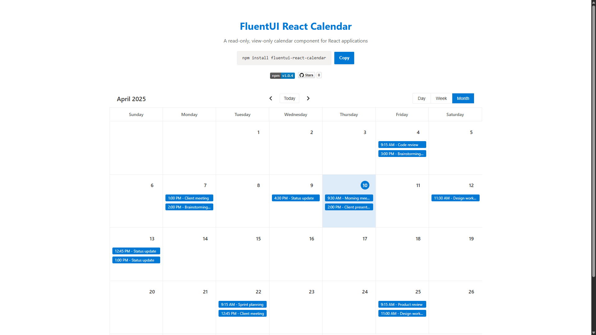 Fluentui React Calendar