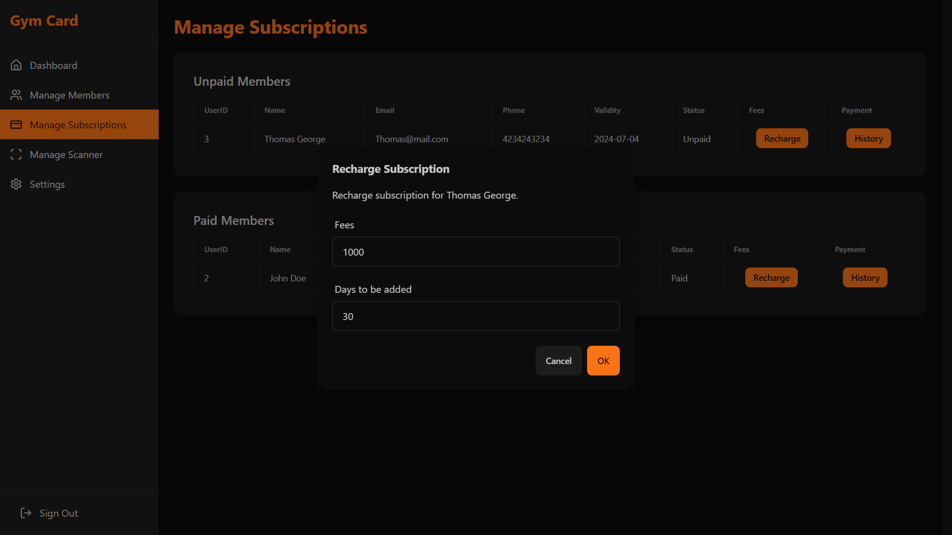 Gym Subscription Management
